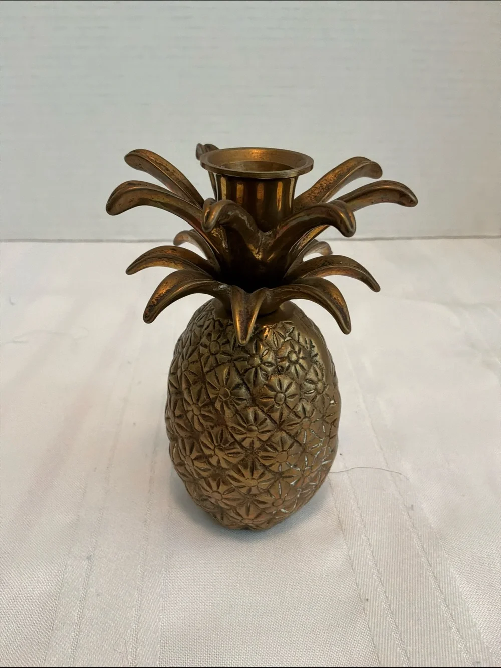 Vintage solid brass pineapple regency Hollywood candle holder